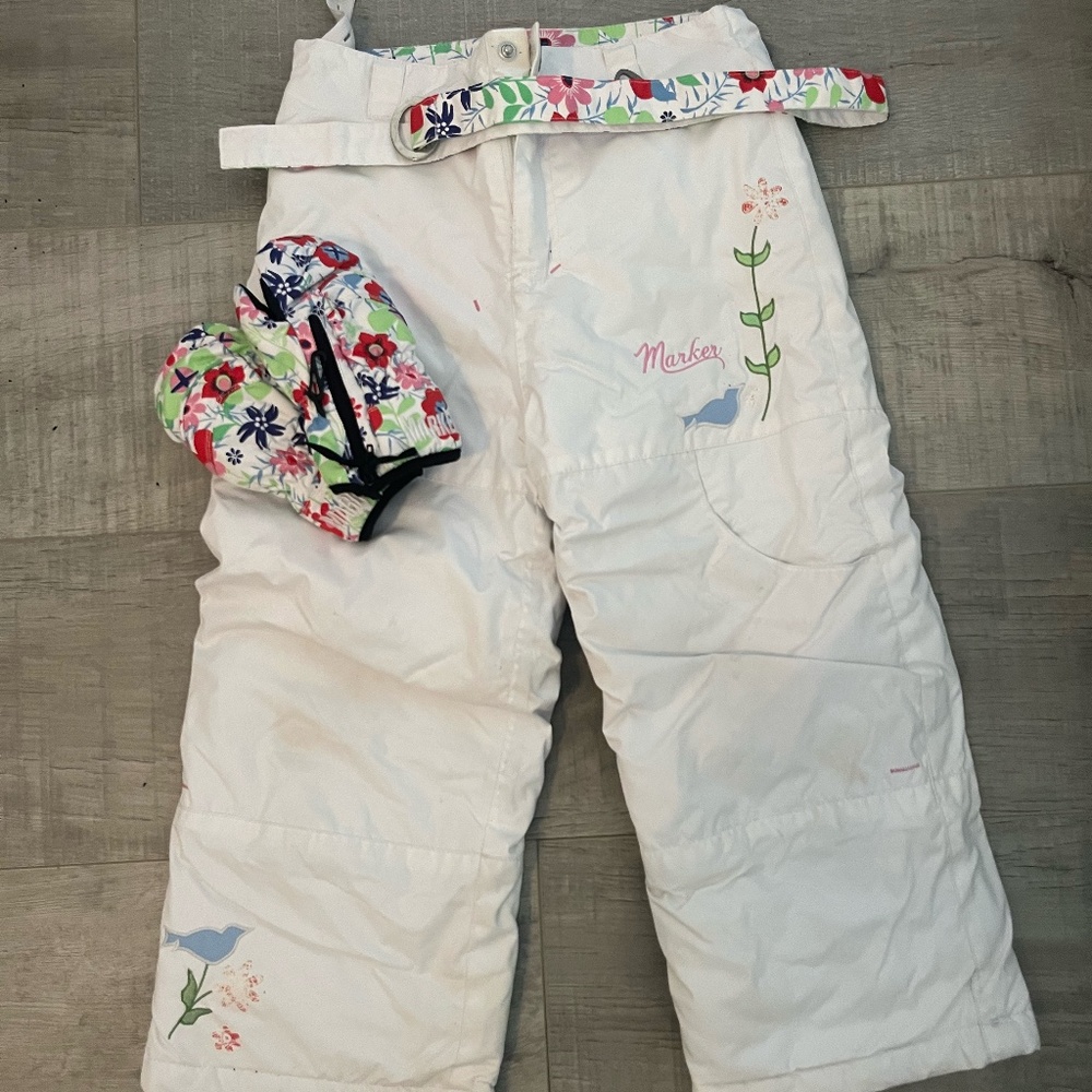 Floral Snow Pants with Matching Gloves and Belt